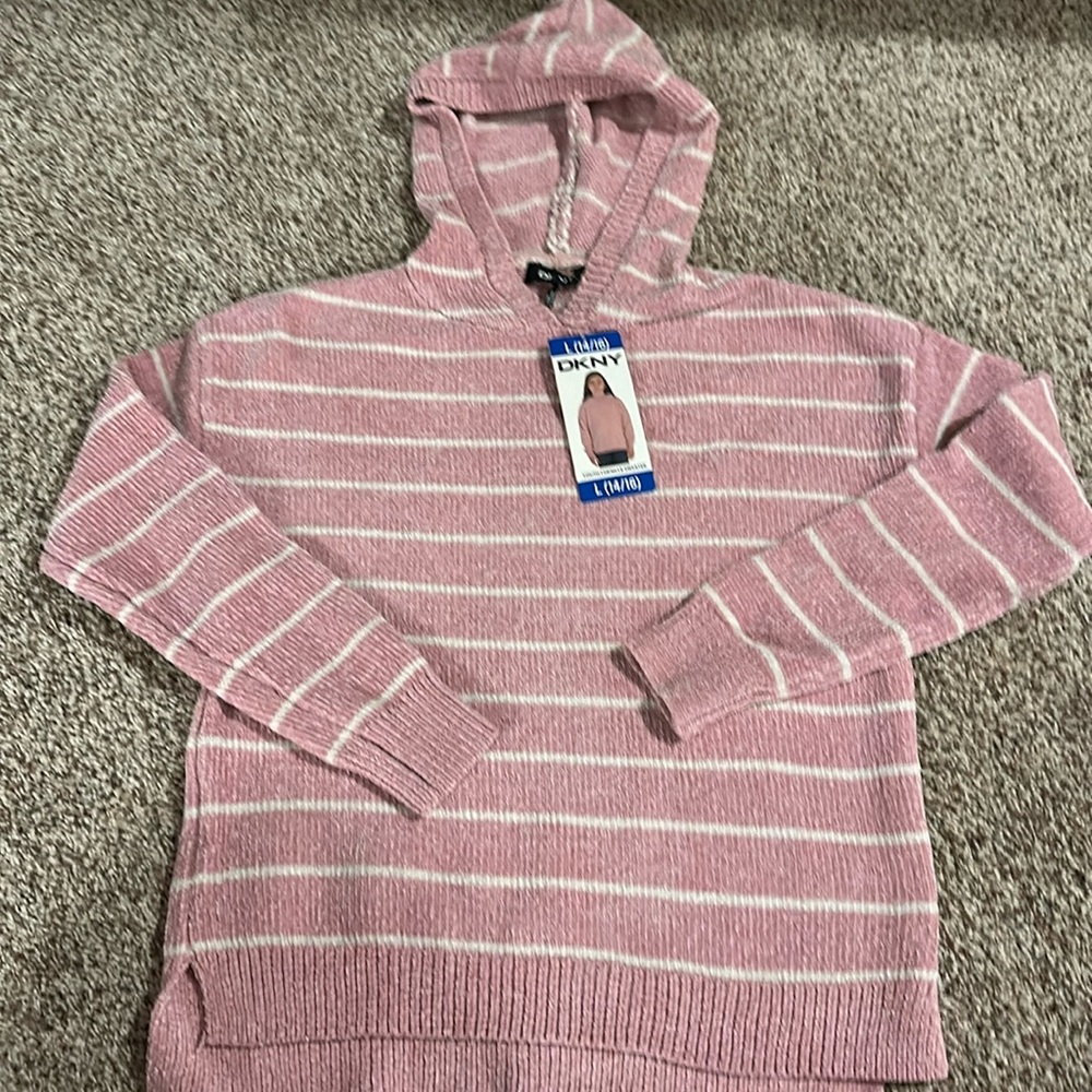BRAND NEW DKNY girls sweater sz 14/16 pink and soft